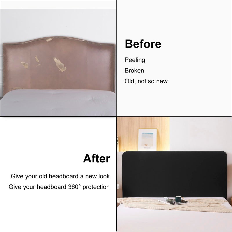 WOMACO Stretch Bed Headboard Slipcover 180 GSM Thick Fabric Solid Color Dustproof Bed Head Protector Cover for Bedroom DÃ©cor (Black, 59-67") - Image 2